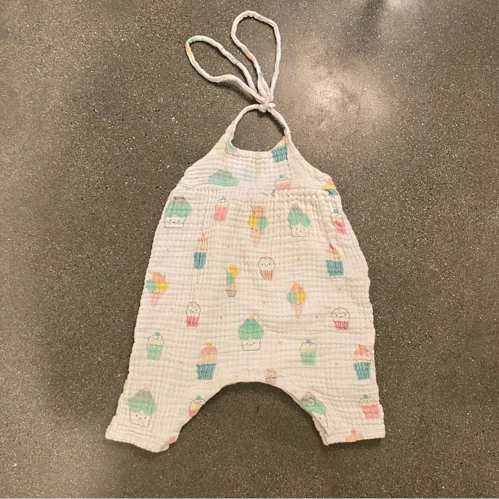 Angel‎ Dear Girls 6-12 months Tie Back Romper Muslin Cotton Ice Cream Summer